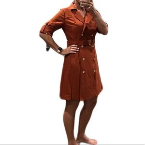 NWT Sharagano NY rust colored gold button dress